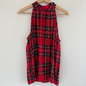 J. Crew Red Tartan Plaid Sleeveless Blouse Top Size 6 Preppy Holiday Classic